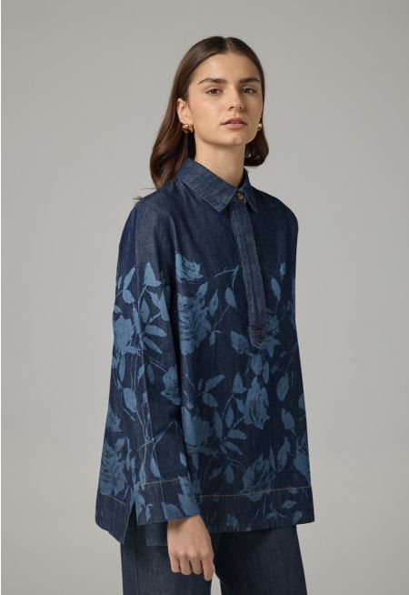 Floral Print Denim Blouse