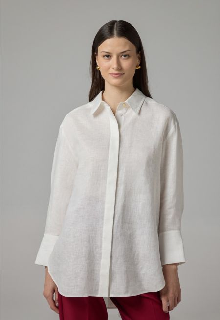 Long Sleeve High-Low Linen Shirt