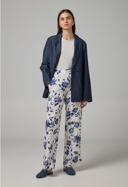 Floral Print Straight Wide Leg Trousers