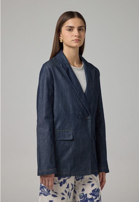 Notched Collar Denim Jacket