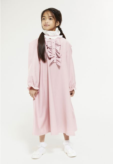 Ruffled Tie Collar School Dress