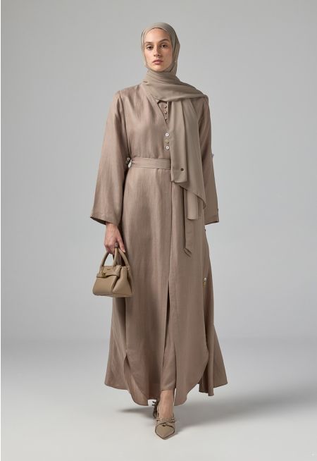 Single Tone Long Sleeve Abaya With Hijab (2Pcs)