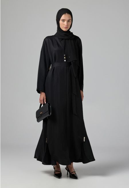Single Tone Long Sleeve Abaya With Hijab (2Pcs)