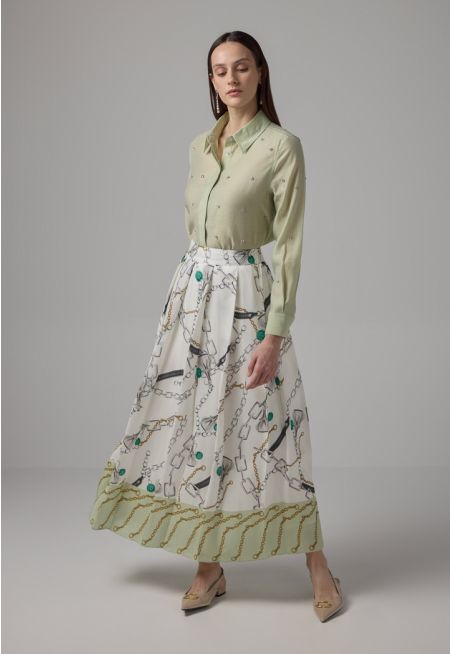 Chain Print Pleated Skirt