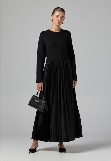 Solid Pleated Maxi Dress