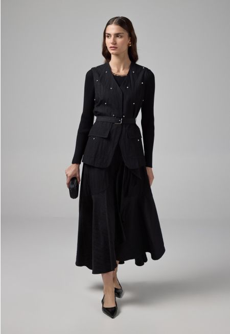 Solid Flared Crinkled Skirt 