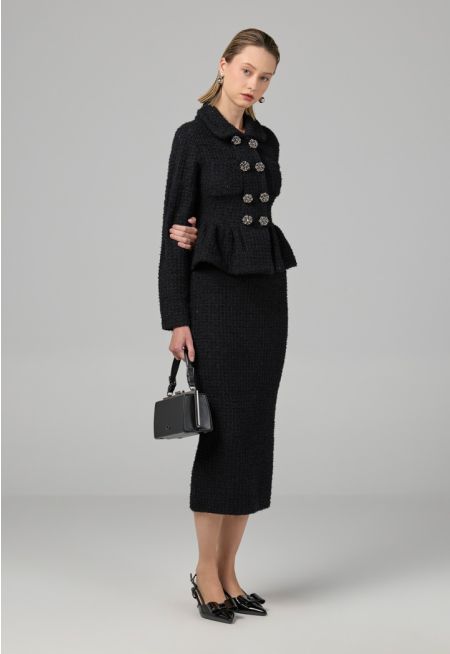 Solid Sequins Dress With Tweed Jacket