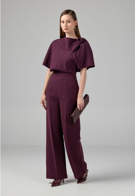 Straight Wide Cut Leg Basic Trousers