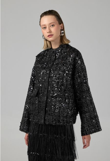 Long Sleeve Sequin Tweed Jacket
