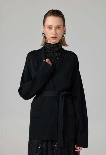 Solid Knitted Belted Cardigan