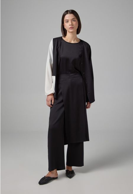 Solid Crinkled Overlay Trousers