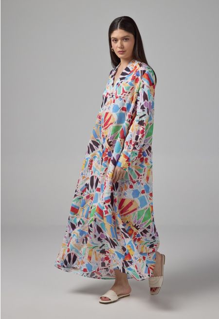 Abstract Print V-Neck Dress