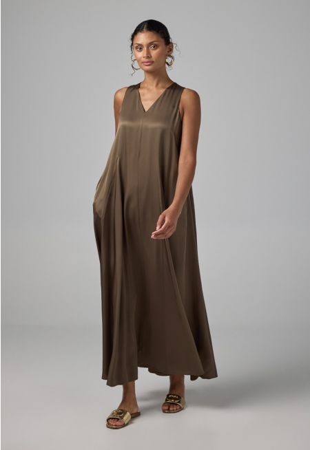 Solid Sleeveless V-Neck Dress