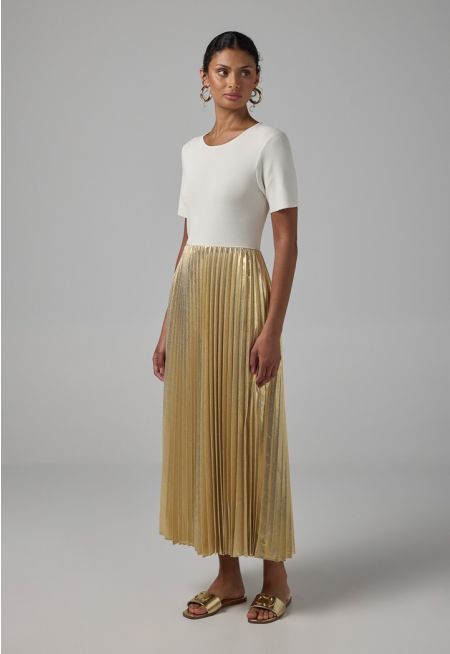 Metallic Pleated Knitted Dress