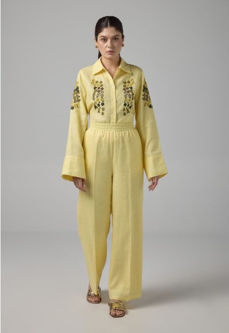 Solid Elastic Waist Linen Trousers