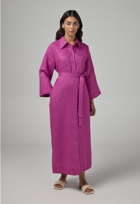 Solid Linen Shirt Dress