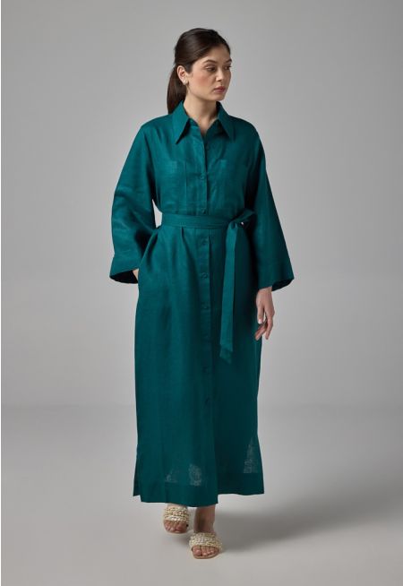 Solid Linen Shirt Dress