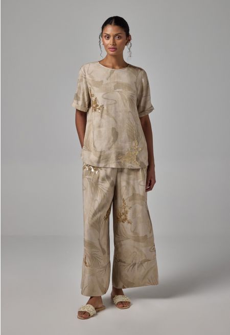 Elastic Waistband Sequins Embellished Palazzo Trousers