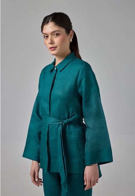 Regular Fit Belted Linen Shirt