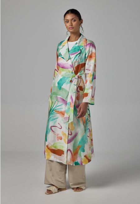 Notched Collar Printed Coat