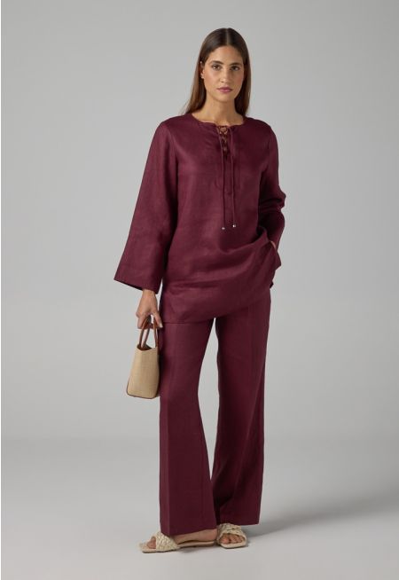 Solid Straight Cut Linen Trousers