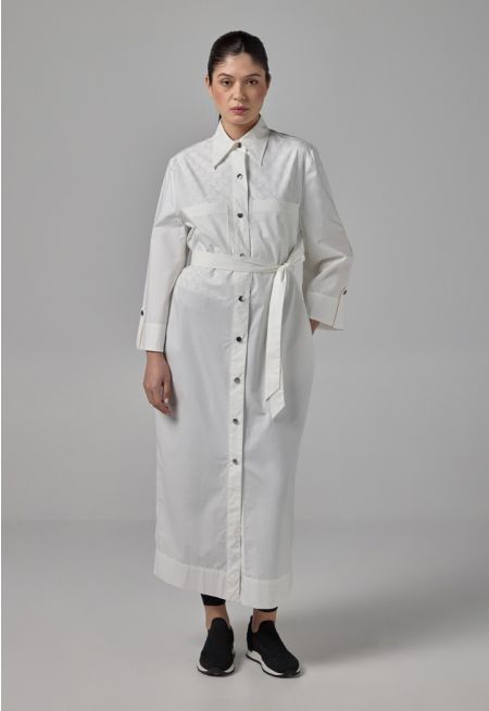 Front Pockets Monogram Shirt Dress