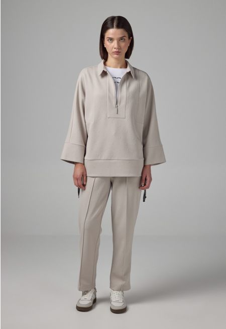 Pin Tuck At Front Monogram Trousers