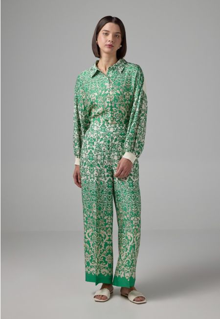 Printed Wide Leg Straight Cut Trousers