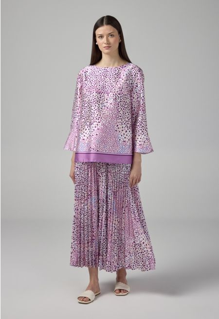 Pleated Printed Flared Skirt