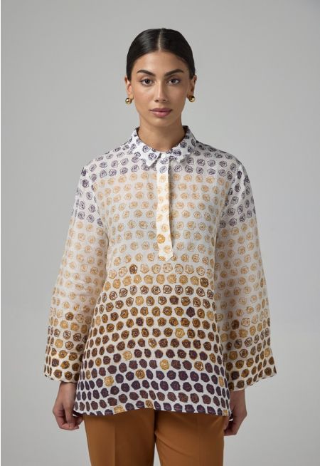 Floral Print Half Buttons Blouse 