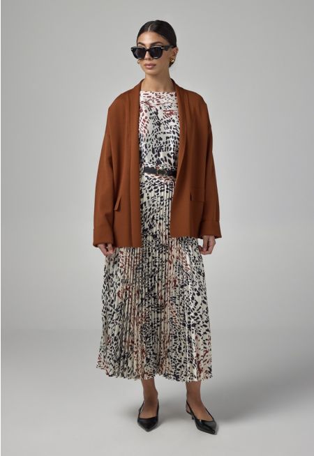 Printed Pleated Flared Skirt