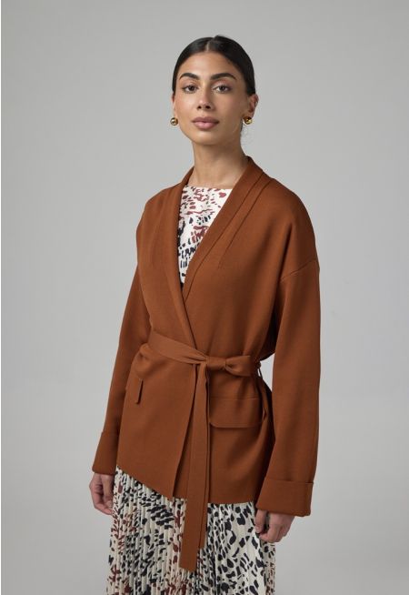 Solid Knitted Belted Cardigan