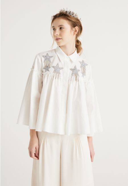 Gathered Bodice Embellished Blouse