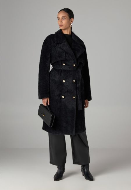 Metallic Details Faux Fur Coat