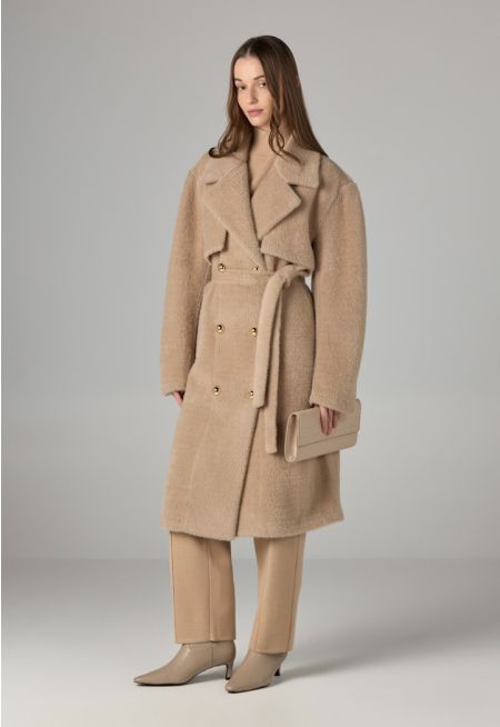 Metallic Details Faux Fur Coat