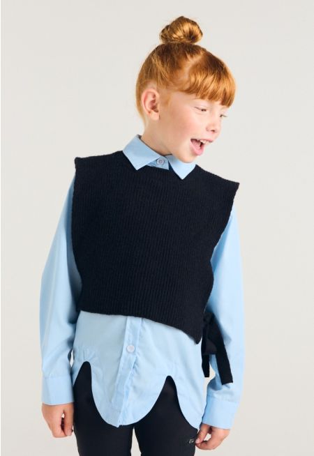 Knitted Vest Shirt Combo (2PCS)