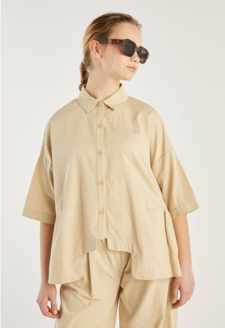 Pleated Details Short Sleeves Shirt