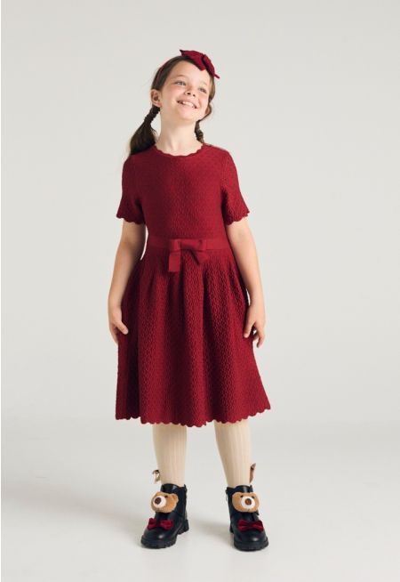 Bow Waist Textured Dress