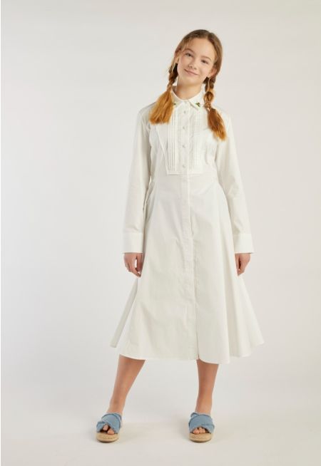 Elastic Waist Flared Shirt Dress