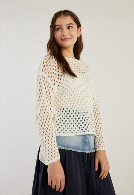 Knitted Crochet Long Sleeves Top