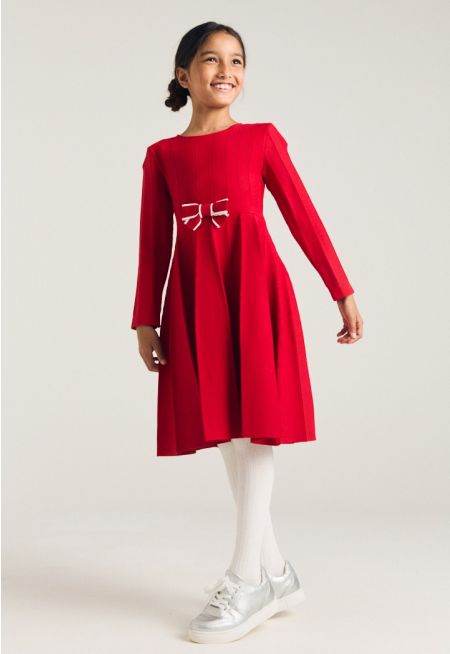 Knitted Bow Embellished Dress