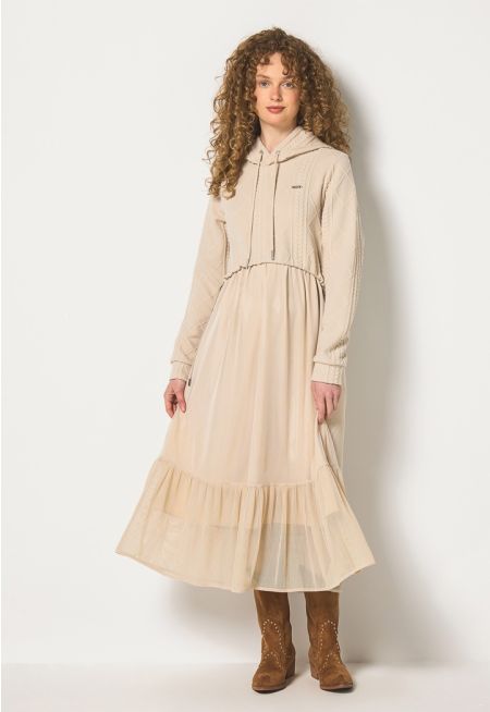 Mesh Skirt Hoodie Dress
