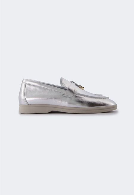 Metallic Genuine Leather Loafers