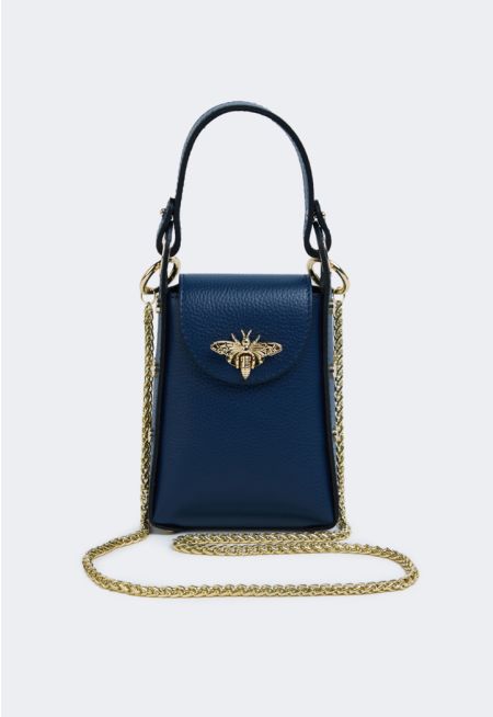Butterfly Embellished Genuine Leather Crossbody Bag