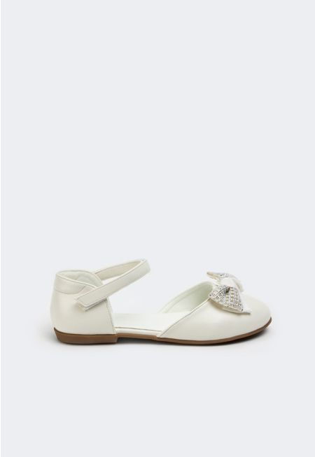 Crystal Bow Flat Strap Shoes