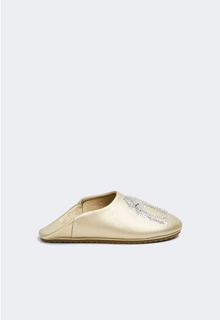 Camel Embellished Flat Mules