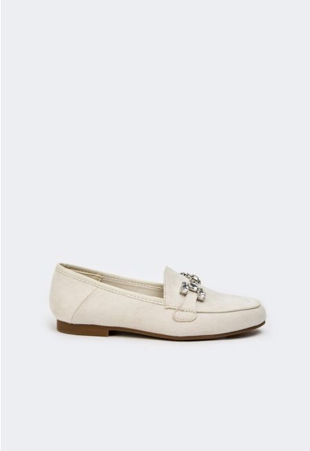 Crystal Embellished Suede Loafers
