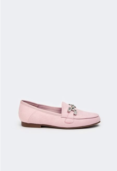 Crystal Embellished Suede Loafers