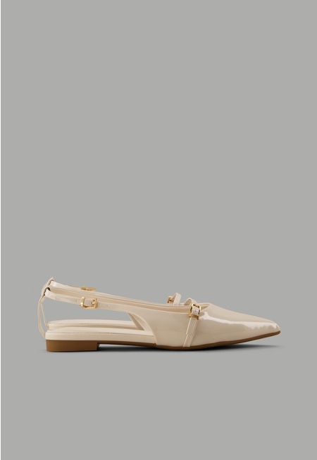 Glossy Strap Sling Back Flats