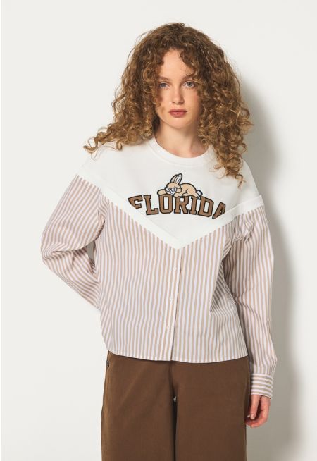 Embroidered Bodice Striped Sweatshirt